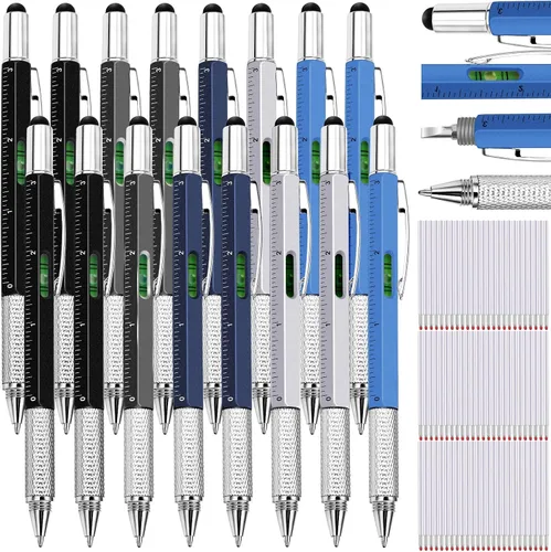 Miniatura 24 de Zhanmai 16 Piezas Bolígrafos Multiherramienta 6 en 1 Juego de Bolígrafos Multi-herramienta con Repuestos para Regalos de Cumpleaños de Hombres