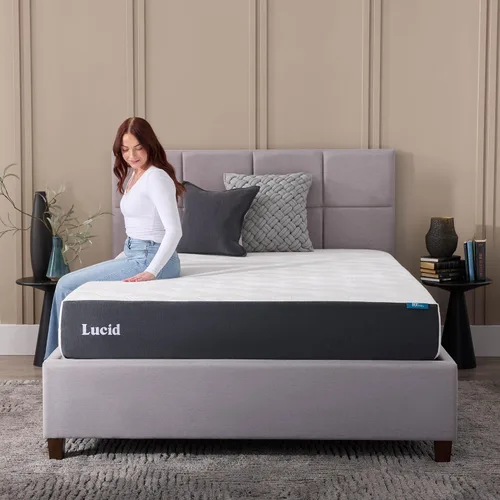 Miniatura 6 de Lucid - Colchón de espuma viscoelástica de 10 pulgadas - Sensación media - Infundido con refrescante carbón de bambú y gel refrescante - Cama en una