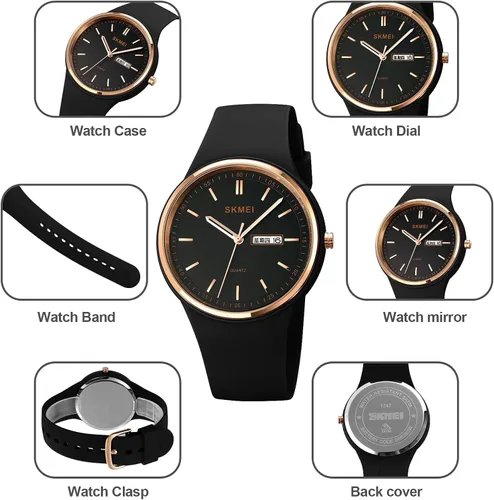 Miniatura 5 de PASOY Reloj de moda simple para mujer, de silicona oro rosa, esfera grande, deportes al aire libre para mujer, reloj analógico de mujer