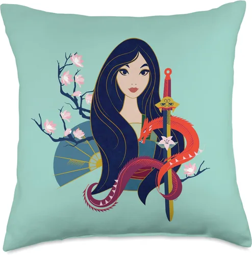Miniatura 5 de Disney Princess Mulan and Mushu - Almohada moderna estilo art déco, 16 x 16 pulgadas, multicolor