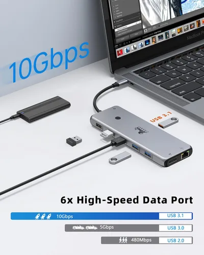 Miniatura 6 de Estación de acoplamiento USB C 13 en 1, monitor doble, pantalla triple, 8 puertos USB C/A, Ethernet, audio, concentrador USB C LIONWEI para MacBook