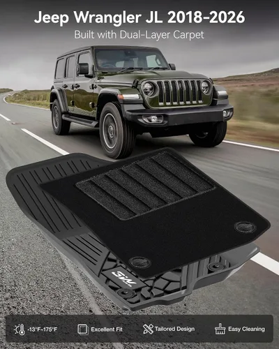 Miniatura 2 de 3W Alfombrillas de piso y forro de carga con alfombras en la parte superior compatibles con Jeep Wrangler JL 2018-2024 2025 Unlimited de 4 puertas