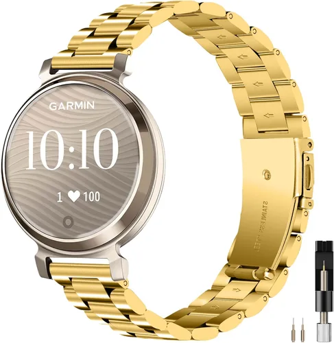 Miniatura 12 de Miimall Metal Band Compatible for Garmin Lily 1/2 Active Bands for Women, Lightweight, Slim Luxury Stainless Steel Replacement Strap Bracelet Oro