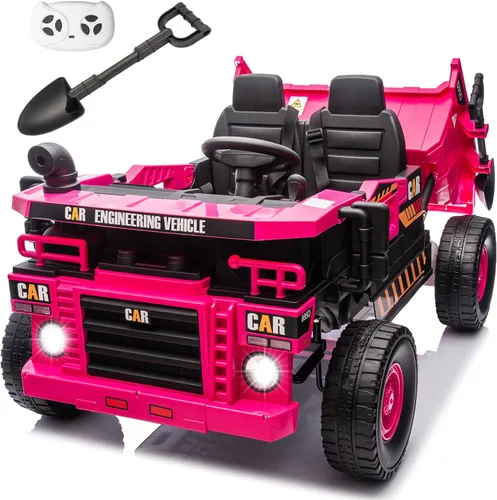 Miniatura 9 de Camión de juguete eléctrico de 12V 10AH de 2 plazas para niños con cama basculante eléctrica, tractor de juguete con control remoto para padres