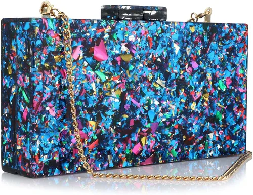 Gets Monederos y bolsos de mano de acrílico para mujer, multicolor, patrones geométricos, caja de embrague, banquete, bolso cruzado de noche