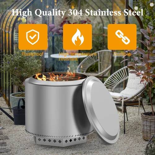 Miniatura 4 de Tapa de 49,8 cm para fogata Solo Stove Bonfire 2.0, con asa, cubierta dura de acero inoxidable con cubierta para parrilla, accesorios para estufa