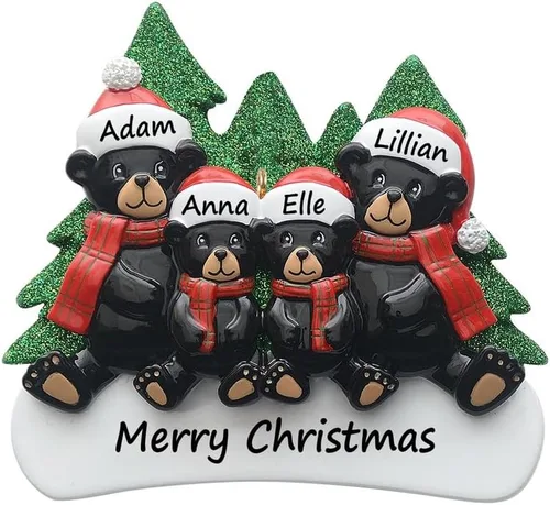Miniatura 8 de Adorno personalizado de oso negro 2025 – Decoración de árbol de Navidad de familia de 2, animal del bosque, adorno de nuestra primera Navidad juntos
