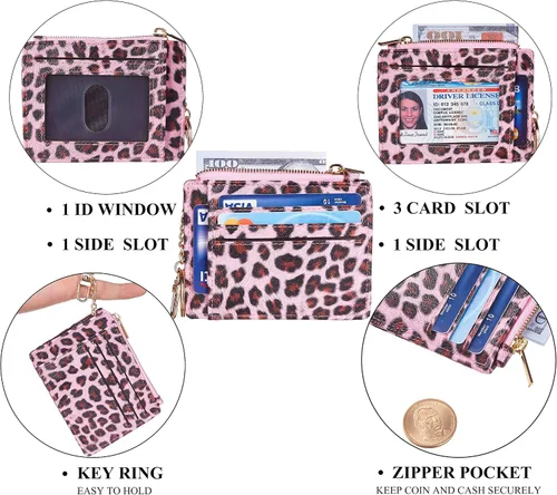 Miniatura 4 de Sodsay Estuche para tarjetas, cartera delgada con bolsillo frontal, para mujer, sujetatarjetas con llavero