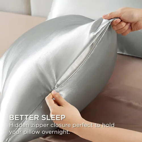 Miniatura 2 de Bedsure Juego de 2 fundas de almohada de satén con cremallera, similar a las fundas de almohada de seda, juego de 2 fundas de almohada de satén 03