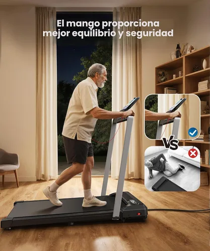 Miniatura 6 de WELLFIT Caminadora con barra de agarre, caminadora con inclinación del 10% para el hogar, capacidad de peso de 320 libras, caminadora pequeña