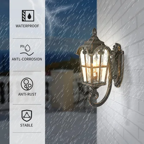 Miniatura 5 de Lámpara romana negra para exteriores, lámpara de pared de 17.7 pulgadas de alto del atardecer al amanecer, lámpara de pared impermeable para porche