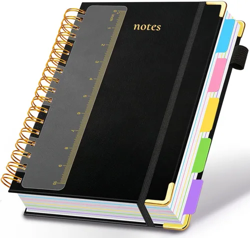 Miniatura 24 de Cuaderno de espiral con tapa dura, de 8 x 10 pulgadas, separadores y divisores extraíbles, 300 páginas, 5 asignaturas, a rayas, de piel sintética