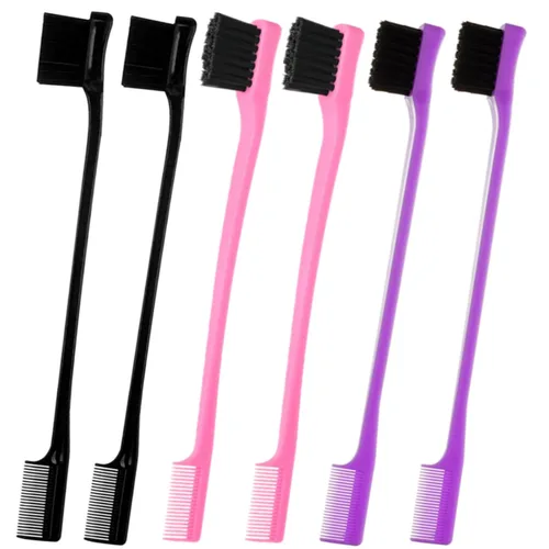 Paquete de 6 cepillos profesionales para control de bordes del cabello de doble cara, juego de cepillo y peine para control de bordes, diseño de