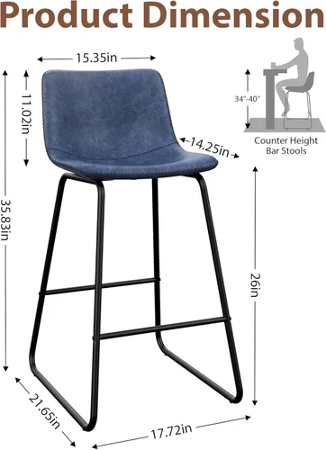 Miniatura 3 de Bar Stools Set of 2, 26 Inches Counter Height Bar Stools with Back, Modern Faux Leather Barstools with Metal Legs and Footrest, Bar Chairs for