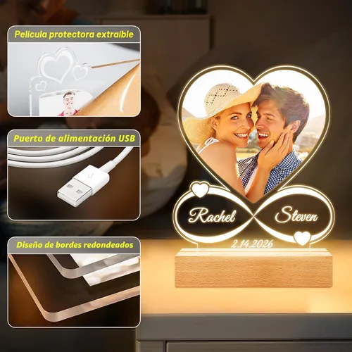Miniatura 5 de Jkolalin Marcos de fotos personalizados con foto, marco de fotos personalizado con luz nocturna, marco de fotos personalizado, regalos de Estilo 11