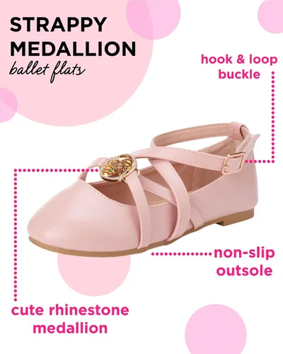 Miniatura 2 de bebe Girls' Dress Shoes - Strappy Ballet Flats with Rhinestone Medallion (Little GirlBig Girl)