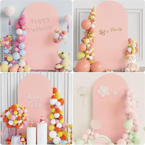 Miniatura 96 de Putros Cubierta de Arco de Boda 6 Pies Beige Spandex Ajustada Parte Superior Redonda Chiara Cubiertas de Soporte de Fondo para Decoración de Bodas