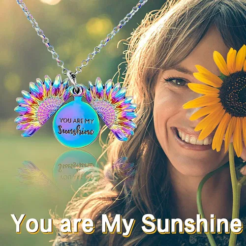 Miniatura 4 de FOCUSIN Collar de girasol para mujer, collar con texto en inglés You are my sun