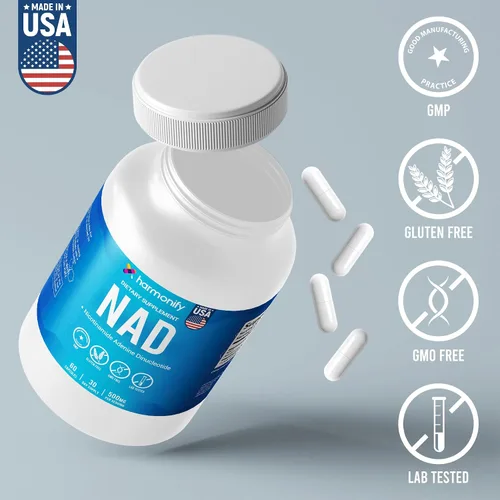 Miniatura 3 de Suplemento NAD 60 cápsulas, orgullosamente de la empresa de Estados Unidos, sin OMG y sin gluten, 1 mes de porción, 1000 mg por porción