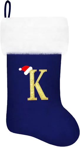 Miniatura 92 de Calcetines de Navidad bordados de 20 pulgadas con monograma, terciopelo negro con puño de felpa blanca supersuave, adornos clásicos para decoración