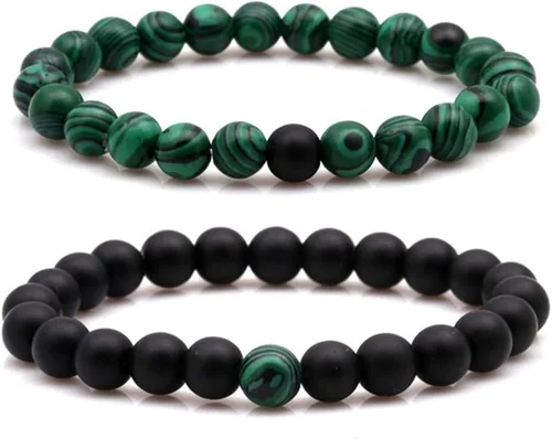 Miniatura 12 de CNLQ - Pulseras de larga distancia para parejas, regalo a juego, ágata mate de 0.315 in, cuentas de piedra (rojo elástico)