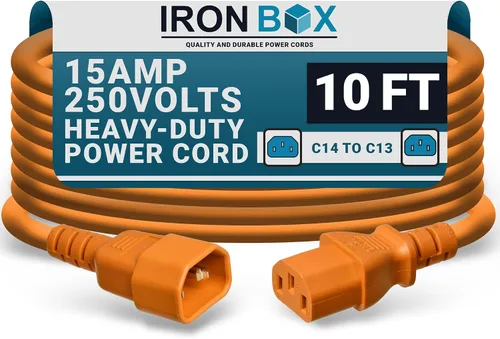 Miniatura 57 de IronBox Electric - Cable de Alimentación C14 a C13 de Servicio Pesado, 15A, 250V, Cable de Extensión para Computadora 14/3 AWG - Cables