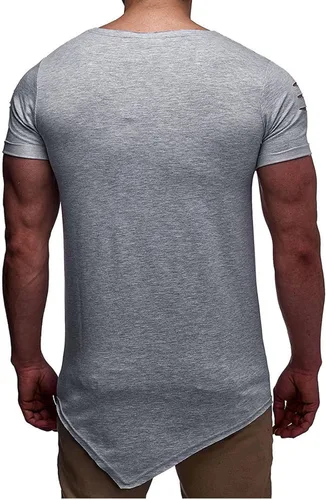 Miniatura 3 de Camisas recortadas Hombres Verano Manga Corta Cuello Redondo Camisetas Tops Blusas irregulares Deportivas sólidas