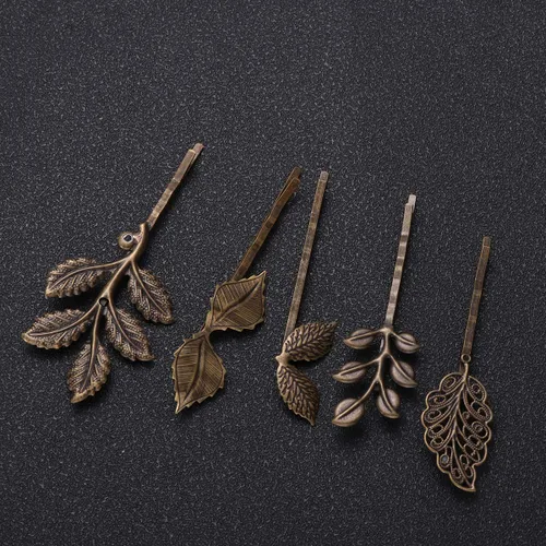 Miniatura 5 de 10 pinzas para el pelo de hojas retro, horquilla retro para el cabello, pasador retro Bobby Pin delicado bronce para el cabello para mujeres y niñas