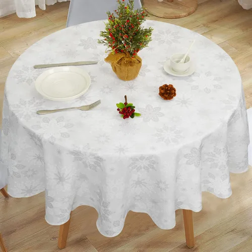 Miniatura 3 de Mantel de Navidad, mantel de copo de nieve gris y blanco, mantel impermeable de Navidad gris para comedor, cocina, vacaciones de invierno, funda