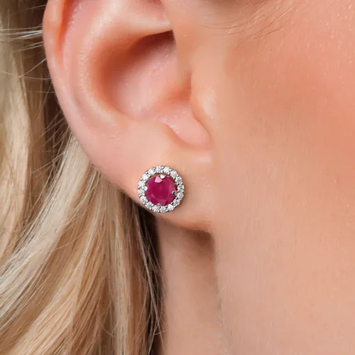 Miniatura 135 de Gem Stone King Aretes redondos de plata de ley 925 de 0.236 in con piedra natal extraíble para mujer