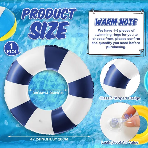 Miniatura 2 de Arrowbash Flotador inflable jumbo de 47.24 pulgadas, tubos de piscina, anillos clásicos a rayas para adolescentes y adultos, tubo interior inflable