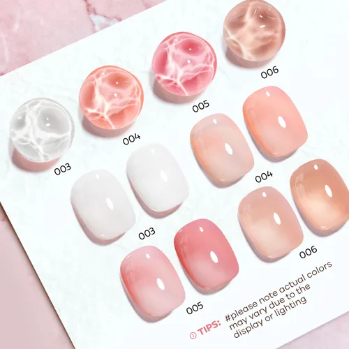 Miniatura 7 de AZUREBEAUTY Juego de esmaltes de uñas rosa nude (4 colores + capa superior), aspecto natural de gelatina lechosa, secado rápido, no necesita