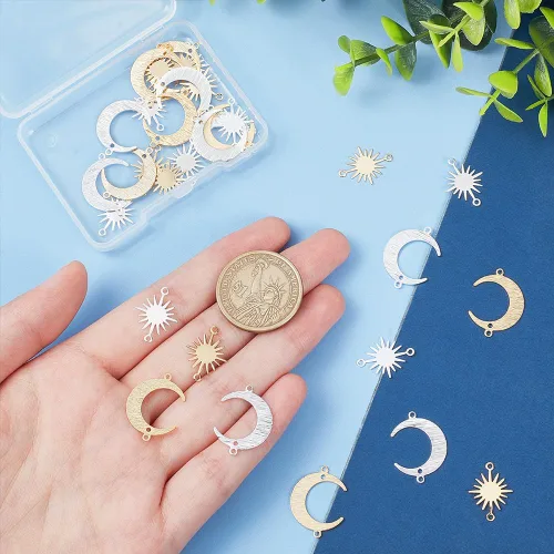 Miniatura 3 de BENECREAT 16pcs 2 estilos colgantes de latón hueco, encanto medio redondo dorado para hacer colgantes de joyería de bricolaje artesanal, agujero