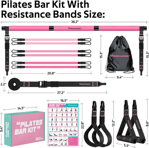 Miniatura 7 de Pilates Bar Kit with Resistance Bands, Multifunctional Pilates Bar for Women & Men with Heavy-Duty Metal Adjustment Buckle, Pilates Home Equipment