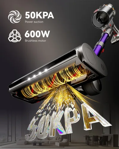 Miniatura 2 de Aspiradora Inalámbrica, 50KPA 65Min Taza de Polvo XL Aspiradoras para el Hogar, Aspiradora de Palo con Cepillo Anti-Enredos, Pantalla LED