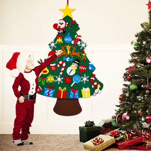 Miniatura 6 de THAWAY Árbol de Navidad de fieltro para niños pequeños con 34 adornos desmontables, para colgar en la pared de la puerta de los niños, regalos