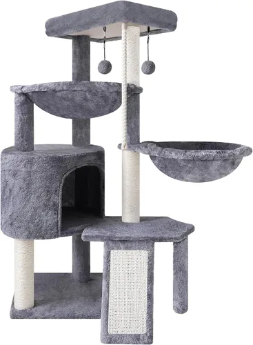 Miniatura 9 de Wang Xin Árbol para Gatos de Tres Capas con Casita para Gatos, Almohadilla para Rascar y Dos Hamacas, Beige