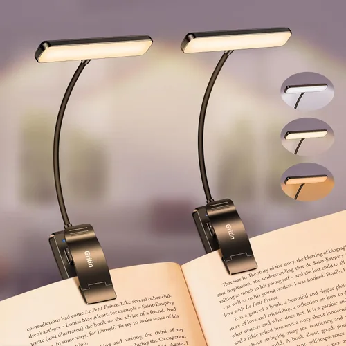 Miniatura 18 de Gritin Luz de Lectura Recargable de 19 LED para Leer en la Cama con Función de Memoria, Cuidado de los Ojos, 3 Temperaturas de Color, Brillo