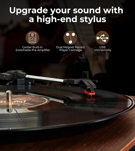 Miniatura 2 de Vangoa Tocadiscos de vinilo con altavoces externos, tocadiscos de 3 velocidades por correa para discos de vinilo, reproductores LP portátiles