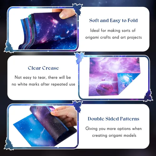 Miniatura 3 de Juego de 150 hojas de papel de origami de doble cara de 6 x 6 pulgadas, hermoso papel de álbum de recortes de cielo galaxia espacio exterior