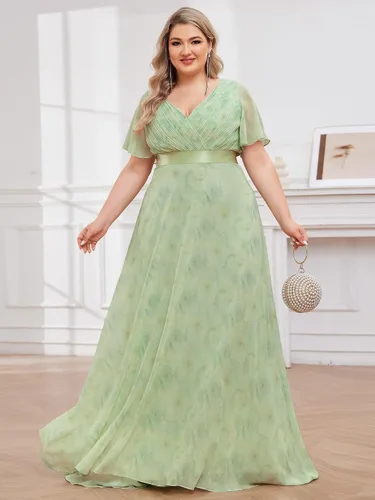 Miniatura 25 de Ever-Pretty Vestido formal para mujer, Navidad, Año Nuevo, cuello en V, gasa, talla grande, largo hasta el suelo, vestido de dama de honor