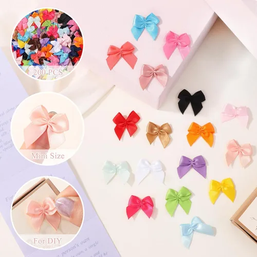 Miniatura 4 de yoyokid 200 mini lazos de cinta de satén de 1 pulgada, pequeños lazos de manualidades decorativos para bricolaje, alfileres de ánimo, pinzas
