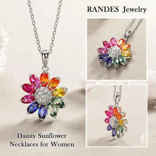 Miniatura 4 de RANDES Collares de girasol para mujeres, adolescentes y niñas, delicado colgante de plata de ley 925 You're My Sunshine, joyería de girasol