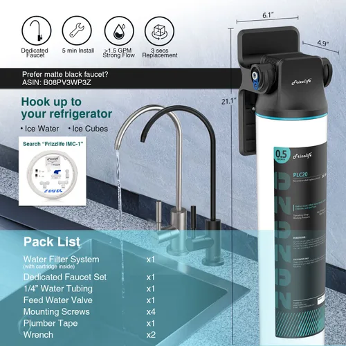 Miniatura 5 de Frizzlife SW20F - Sistema de filtro de agua para debajo del fregadero con grifo de níquel cepillado, certificado NSF/ANSI 53 y 42, reduce el 99.99%