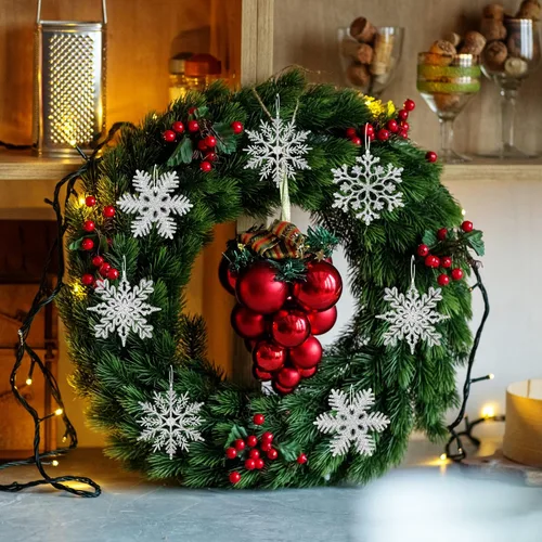 Miniatura 5 de MIAHART Paquete de 40 adornos de copos de nieve plateados de Navidad de 4 pulgadas, adornos de copos de nieve de plástico plateado con purpurina