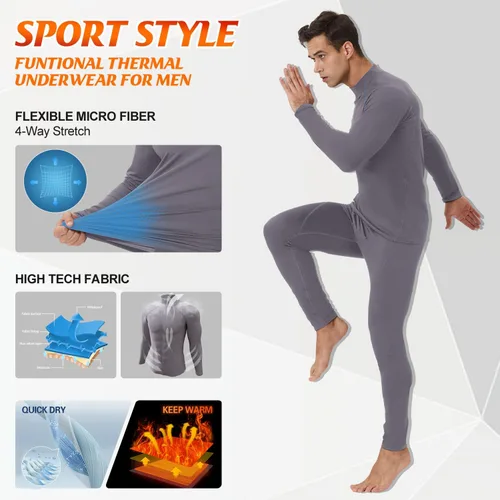 Miniatura 4 de CL convallaria 2 Pack Thermal Underwear for Men - Warm Fleece Lined Long Johns - Winter Gear Base Layer Tops & Bottoms Set
