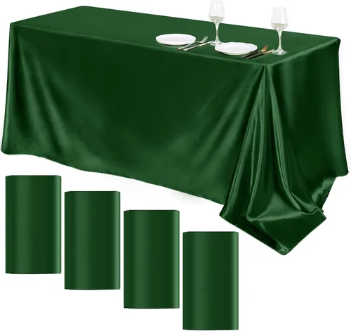 Miniatura 13 de TURSTIN Paquete de 4 manteles de satén negro de 102 x 58 pulgadas, mantel rectangular de seda brillante, tela suave, decoración de mesa para bodas