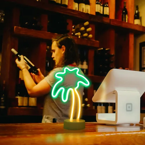 Miniatura 3 de ENUOLI Letreros de neón de palmera de coco LED con batería, alimentados por USB, luz de neón con base de soporte para suministros de fiesta, Árbol