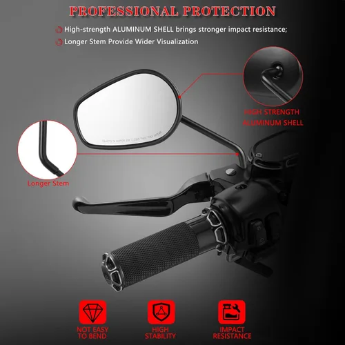 Miniatura 3 de Espejos Sportster negros para Road King Street Electra Glide Dyna Softail Road Glide Retrovisor de motocicleta 1982-2019 2020 2021 2022 2023 Negro#01