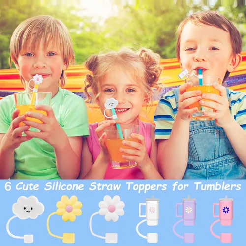 Miniatura 6 de Repuesto de popote para accesorios de copa Stanley, 6 fundas de popote para 6 popotes reutilizables, bonitas fundas de silicona para tapas Stanley